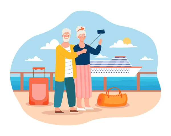 Couple plus âgé va à la croisière maritime par ferry — Image vectorielle