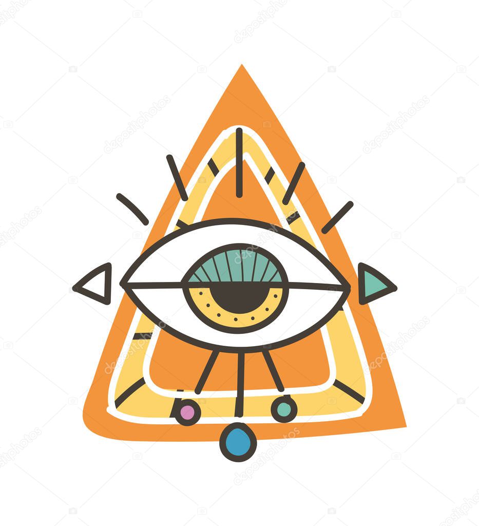 Eye talisman as an occultism and prophecy sacred symbol. Eye of providence, mysterious talisman. Concept of religious, magical and esoteric sign. Flat cartoon vector illustration