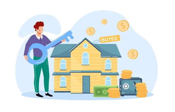 Acheter une maison, immobilier dans un quartier résidentiel — Image vectorielle