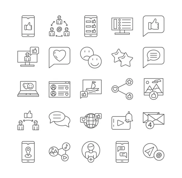 Redes sociales y redes relacionadas con iconos de línea vectorial — Vector de stock