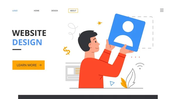 Grafikdesignerin erstellt Web-Seite-Vorlage — Stockvektor