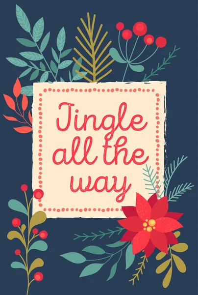 Natal e Feliz Ano Novo cartão postal floral com jingle todo o caminho lettering — Vetor de Stock