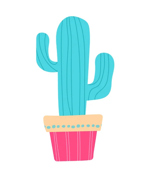 Adesivo carino di cactus blu in vaso su sfondo bianco — Vettoriale Stock
