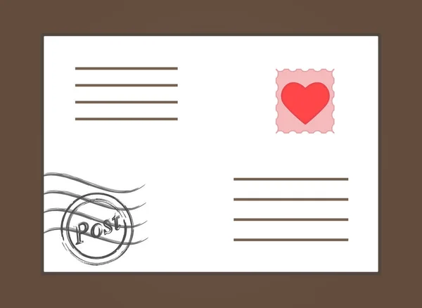 Cute white sealed envelope with heart stamp on brown background — Stock Vector