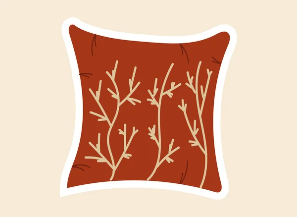 Belo travesseiro de costura com flores em pano —  Vetores de Stock