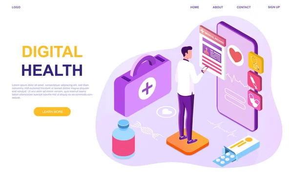 Digital health. Online doctor at work, hero images — Stock Vector