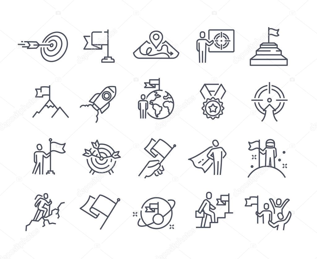 Mission, purpose, objective, aim outline icons