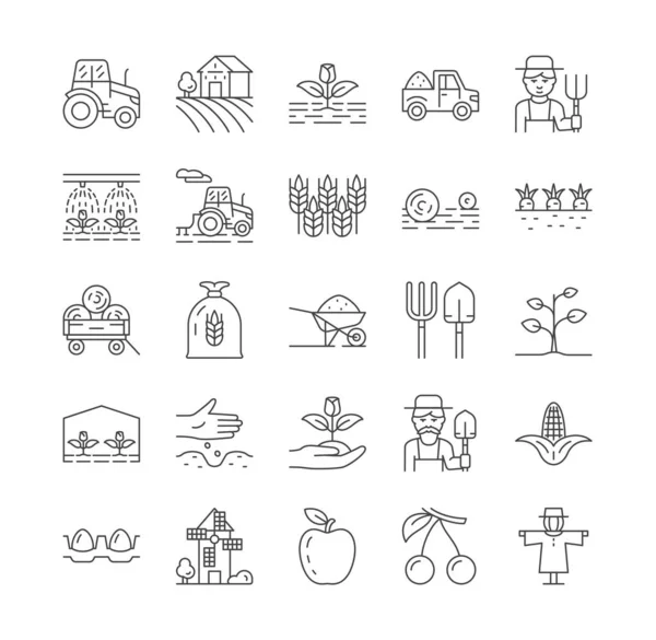 Conjunto de iconos de la línea agrícola y agrícola — Archivo Imágenes Vectoriales