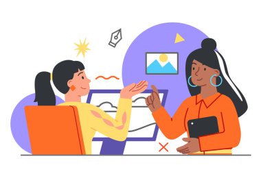 Bilgisayar ve dizüstü bilgisayarlarda yaratıcı işçiler.