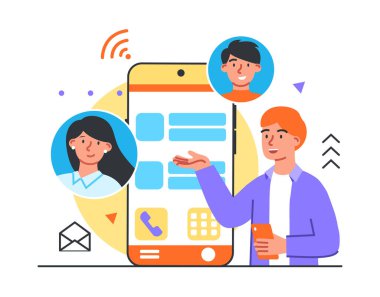 Akıllı telefon üzerinden video konferans çağrısı, grup sohbeti.