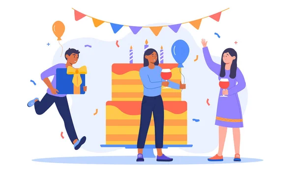 Gente levantando las manos celebrando vacaciones — Vector de stock