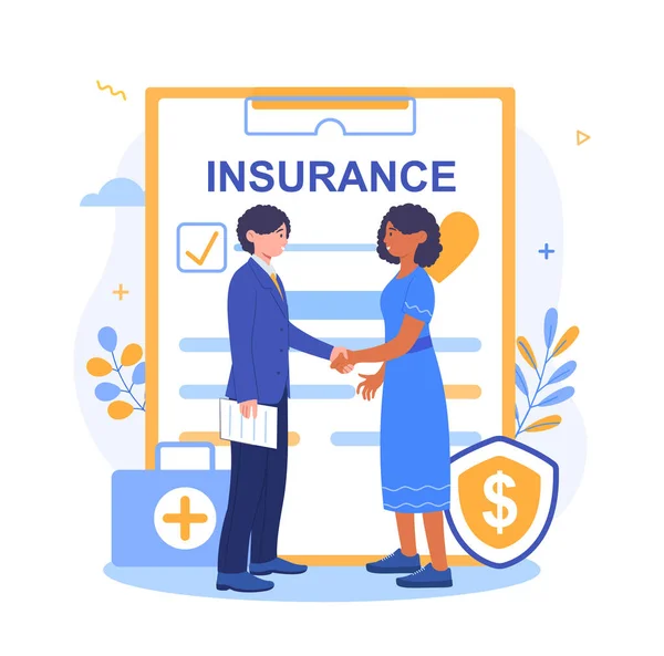 Health insurance agent shaking hands after signing — Stock Vector