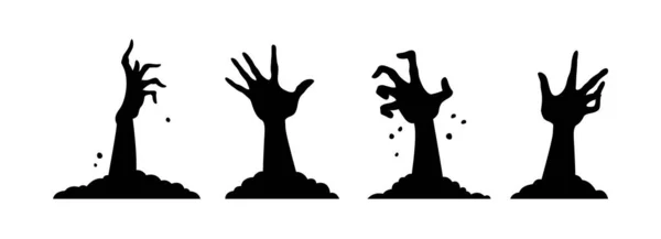 Conjunto de dibujos animados de elementos de silueta de fiesta de halloween negro de manos sobre fondo blanco — Vector de stock