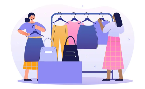 Två kvinnliga försäljare arbetar i en butik tillsammans — Stock vektor