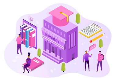 Üniversitede, üniversitede, okul kampüsünde online öğrenim