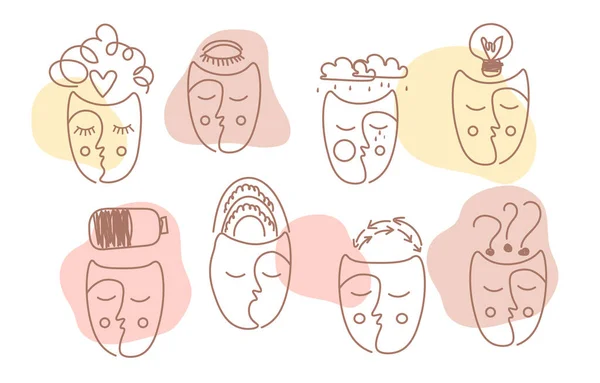Conjunto de caras con varias mentalidades emoji — Archivo Imágenes Vectoriales