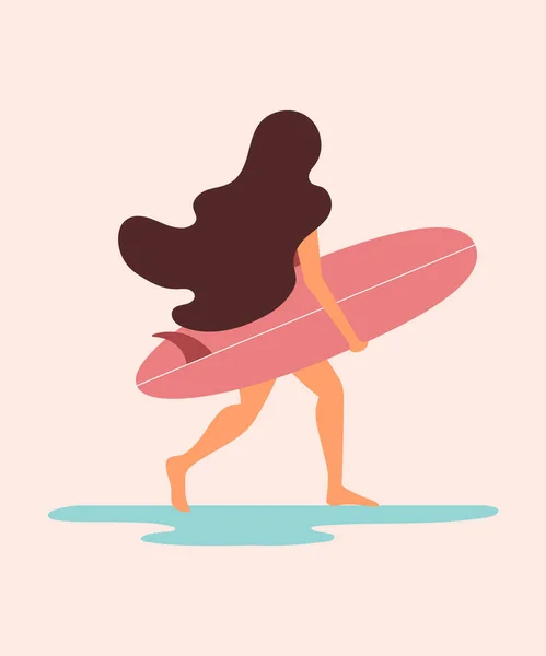 Cute kobieta jest uruchomiony z deski surfingowej na plaży — Wektor stockowy