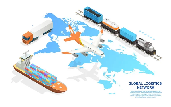 Logística e transporte da indústria de transporte de mercadorias com diferentes veículos —  Vetores de Stock