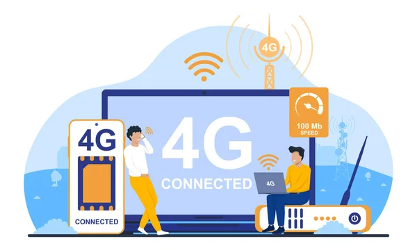 Las personas con gadget utilizan Internet de alta velocidad — Archivo Imágenes Vectoriales