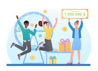 Bir grup genç büyük ikramiyeyi kutluyorlar.