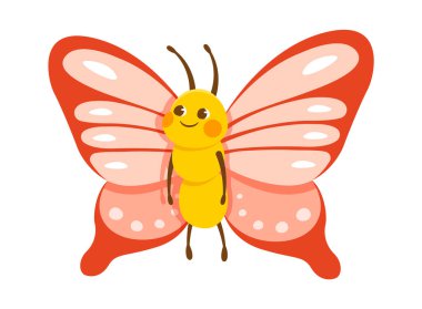 Beyaz arka planda sevimli gülümseyen kelebek.