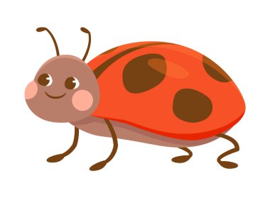 Beyaz arka planda sevimli gülümseyen renkli uğur böceği