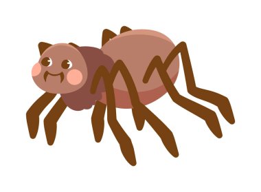 Beyaz arka planda sevimli siyah gülümseyen örümcek.