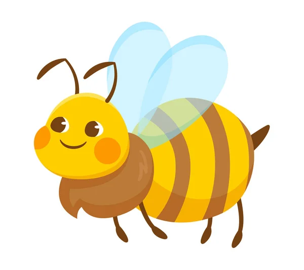 Nette fliegende Streifen lächelnde Biene auf weißem Hintergrund — Stockvektor