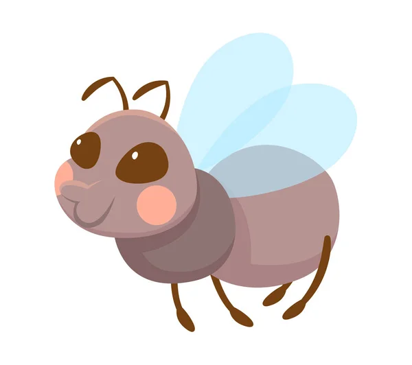 하얀 배경 위에서 날아다니는 귀여운 회색웃는 개미 — 스톡 벡터