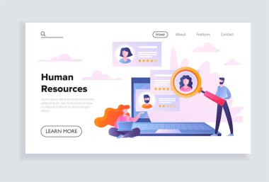 Male character is recruiting people as human resources manager.