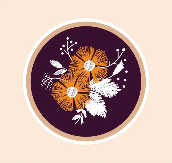 Cute sticker of beautiful sewing artwork with flowers — Διανυσματικό Αρχείο