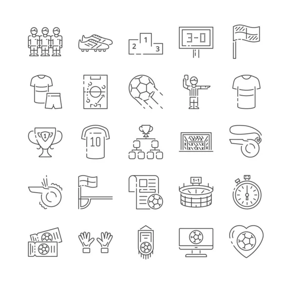 Collection of Soccer Related Line Icons — Stock Vector