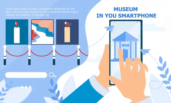 Hand holding smartphone with online museum application — 스톡 벡터