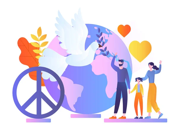 家人挥手庆祝世界和平日 — 图库矢量图片