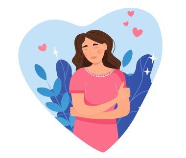 Happy woman hugging herself clipart