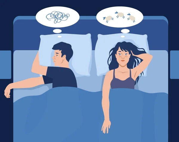 Konsep abstrak Insomnia dengan pasangan di tempat tidur - Stok Vektor
