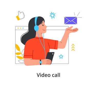 Genç, gülümseyen, kulaklık takan sevimli kız.