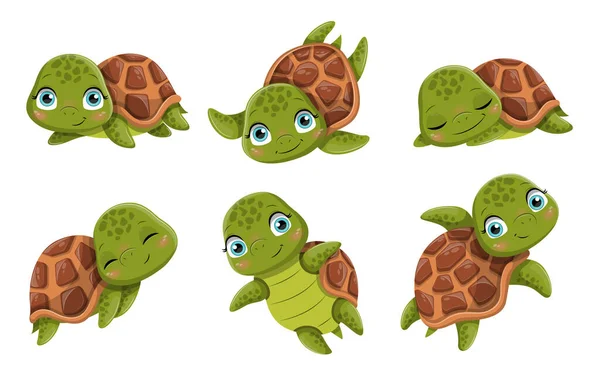 Lindas tortugas sonrientes dibujos animados — Archivo Imágenes Vectoriales