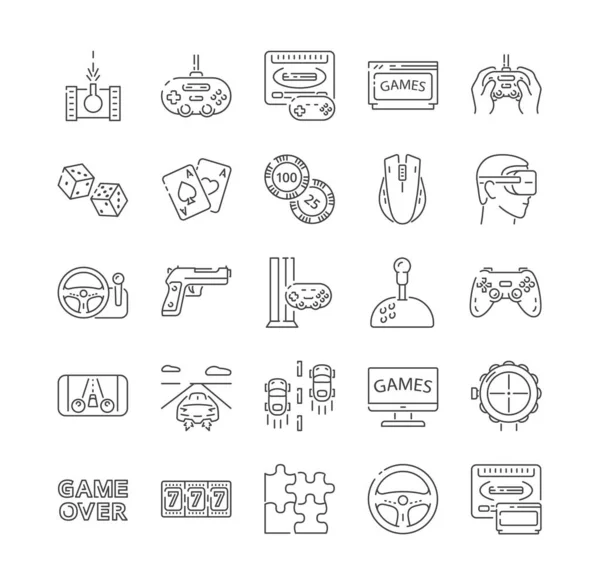 Gran conjunto de iconos de videojuegos en blanco y negro — Archivo Imágenes Vectoriales