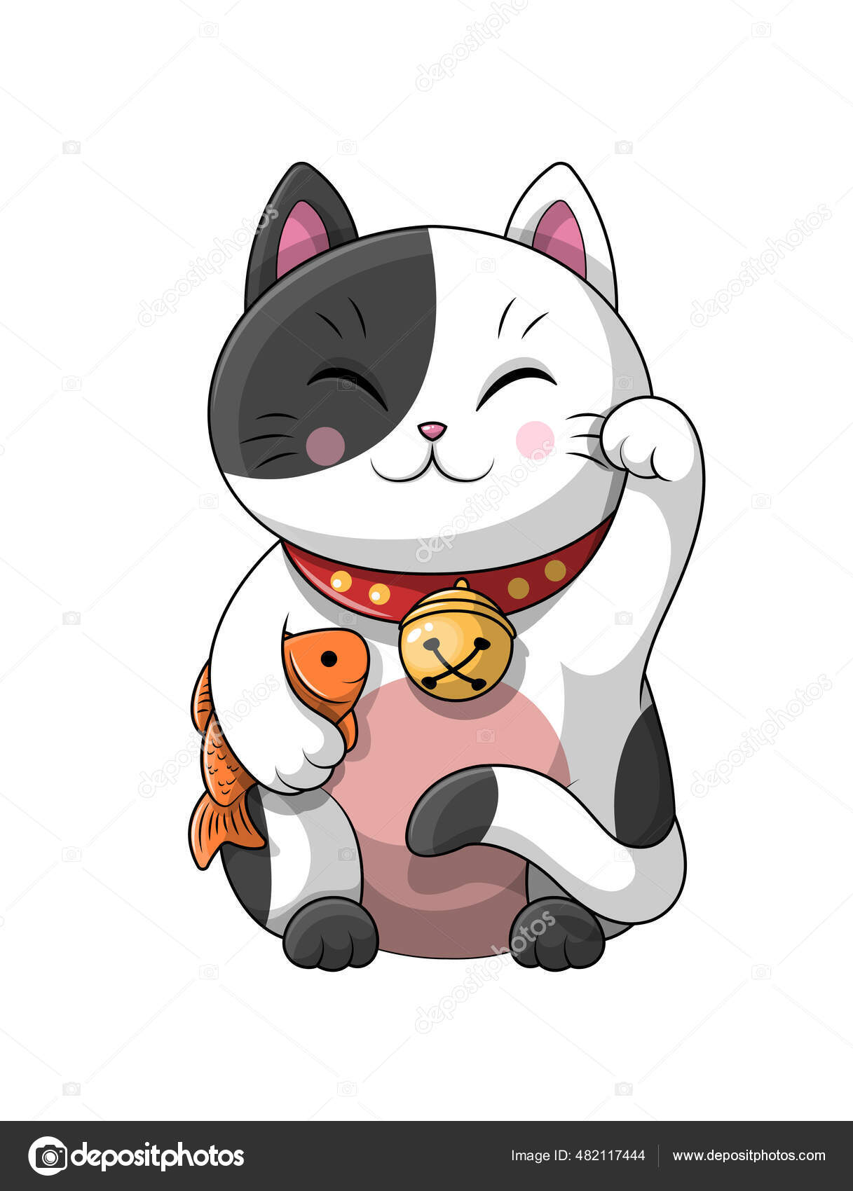 Kawaii Cartoon Cat. Funny Smiling Little Kitty with Pink Stripes