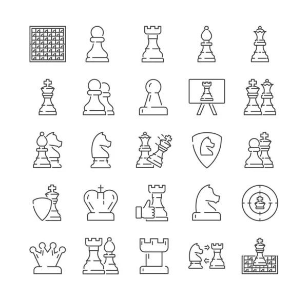 Grand ensemble d'icônes d'échecs avec des pièces et des mouvements — Image vectorielle