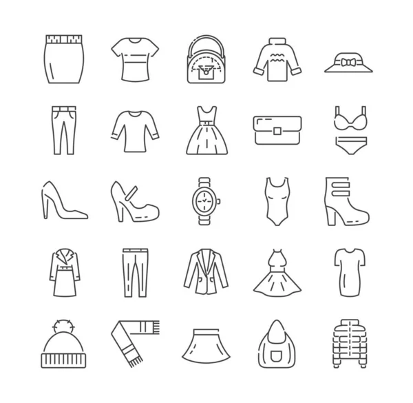 Grand ensemble d'icônes pour accessoires de mode et vêtements féminins — Image vectorielle