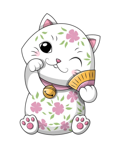 Bedårande feminin liten kattunge med blommig design — Stock vektor