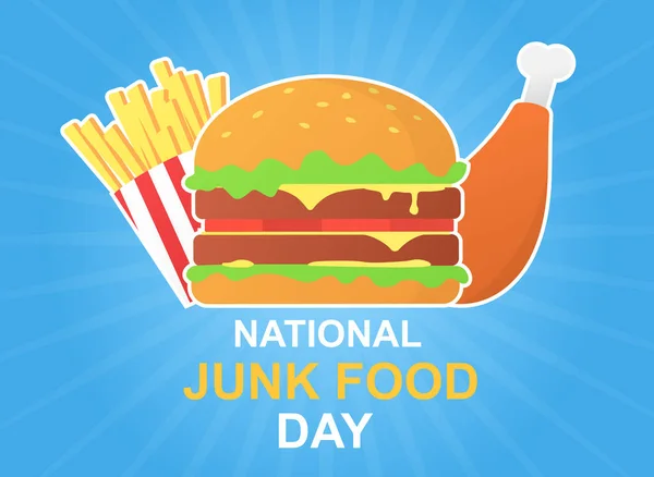 National junk food day poster with burger and fries — 스톡 벡터