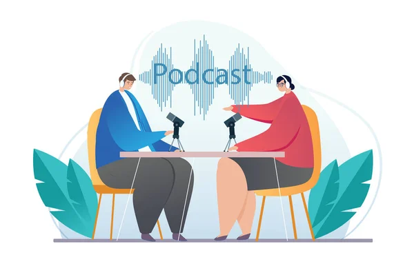 Concept of recording a podcast in the studio — Stock Vector