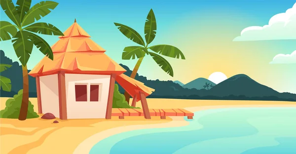 Lindo bungalow o cabaña de playa en la isla tropical resort — Vector de stock