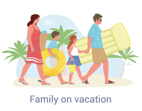 Cute happy family spending summer vacation at resort — Stock Vector