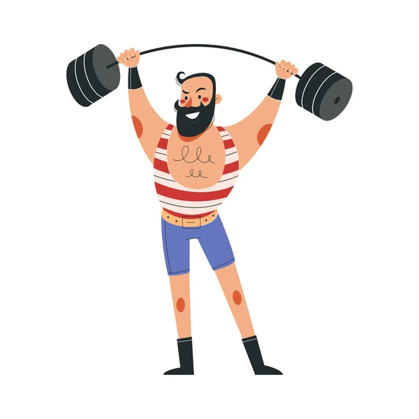 Athlète masculin souriant en costume coloré travaillant dans le cirque — Image vectorielle