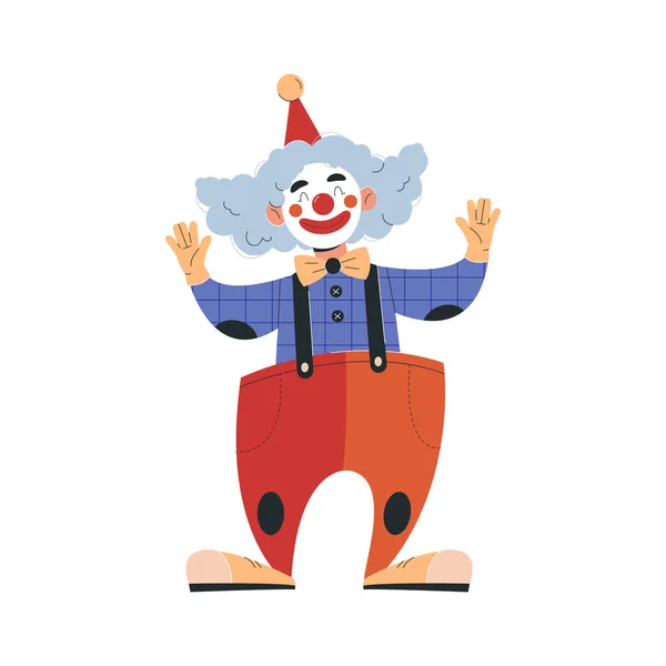 Souriant clown masculin en costume coloré de travail dans le cirque — Image vectorielle