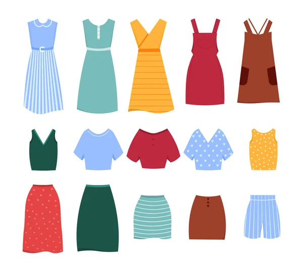 Ensemble de vêtements d'été décontractés féminins colorés mignons sur fond blanc — Image vectorielle